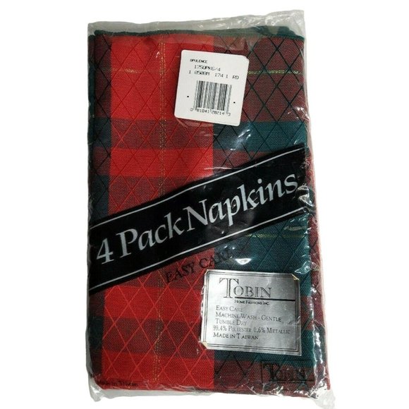 Tobin 4 Pack Dinner Napkins Red Green Plaid Christmas Holiday Opulence Sealed - Picture 2 of 6